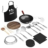 Gekko and Co. Carbon Steel Wok Pan with Lid Bundled with Hot Pads – 14-Piece Woks & Stir-Fry Pans Se