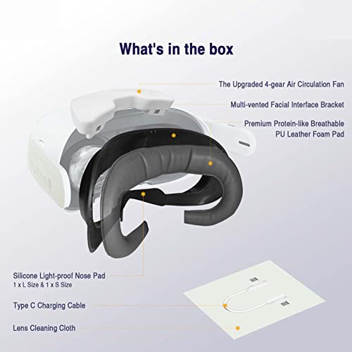 GoBudsGo Gesichtsschnittstelle mit Kühlventilator für Oculus/Meta Quest 2, Oculus Quest 2 Fan Face Cover mit PU Leder Gesichtsschnittstelle Pad kompatibel mit Quest 2 VR Lüfterkühler - Image 8