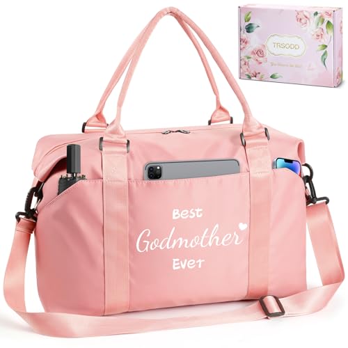 Godmother Mothers Day Gifts Pink Travel Duffle Bag Birthday Gifts for Women Best Godmother Ever Waterproof Weekender Bag