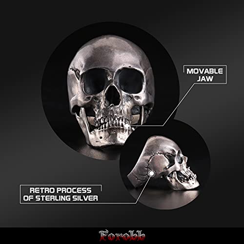Image of Skull Ring 925 Sterling Silver Handcrafted Gothic Rock Punk Diablo Vintage Cocktail Party Biker Retro [Standard 60021] - Ring Size 9.5
