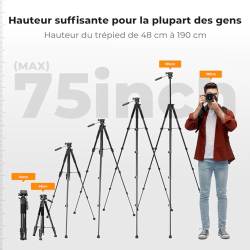 Trépied 190cm avec tête pan amovible et télécommande pour reflex - 4
