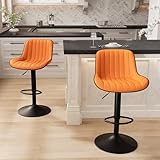 YOUNIKE Orange Bar Stools Set of 2 Kitchen Counter Height Barstools with Backs Swivel High Faux Leather Paddedt Bar Chairs Modern Adjustable Tall Stools for Breakfas Island