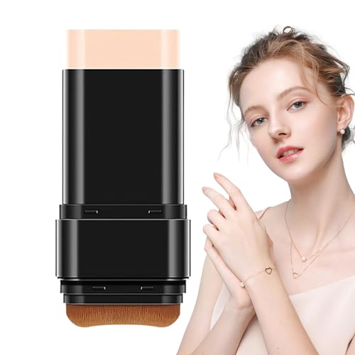 Husoiuy Base de maquillaje con pincel para base de maquillaje, base de crema con pincel integrado, corrector de larga duración y lápiz de contorno con acabado mate