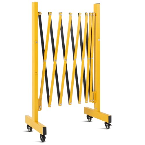 11FT Expandable Metal Barricade Gate Heavy Duty Folding Safety Barrier with Wheels for Traffic & Crowd Control Retractable Driveway Guard for Construction Events (Yellow & Black)
