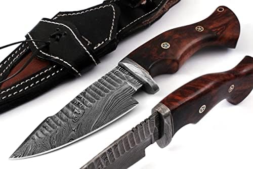Damascus knife Handmade 10 INCH Hunting knife with Sheath Fixed blade Damascus Steel knife for men Non-Slip Walnut wood Handle (10702)