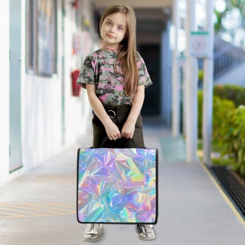 Image of Custom 3 Ring Zipper Binder Holographic Rainbow Neon Personalized Name 1.5 Inch Binders Large Capacity Multi Pockets for School Office Supplies