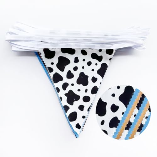 Image of 32Ft Cow Party Decorations Western Cowboys Triangle Flag Fabric Banner Pennant Garland Streamer for Western First Rodeo Birthday Baby Shower Country Farm Cow Wild West Bandana Party Decor Supplies