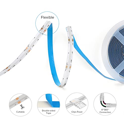 Btf-Lighting Fcob Cob Rgb Bluetooth Music App Led Strip Lights Kit 810Leds/M 16.4Ft 10Mm Width Color Changing Led Tape For Bedroom, Desk, Home Decoration, With Ir Remote And 12V Power Supply #TOP2