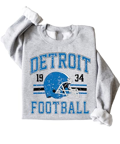 Olive Loves Apple Vintage Detroit 1934 Football Sweatshirt for Men Women and Kids Blue and Black Pullover Gray Sweatshirt Adult Large