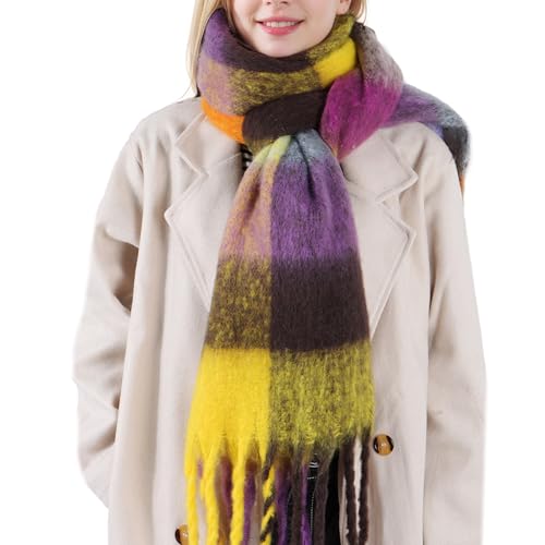 Lamca Women Tartan Scarf - Winter Long Scarves Colorful Plaid Blanket Warm Wool Tassel Wraps Shawl Stole for Ladies UK