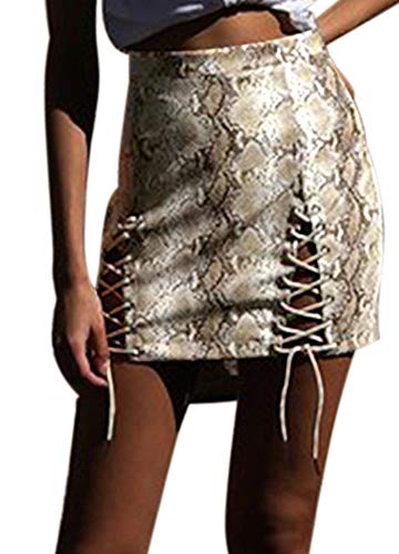 GoolRC Mini saia feminina de plutônio pele de cobra estampada com cordão oco bandagem cintura alta s