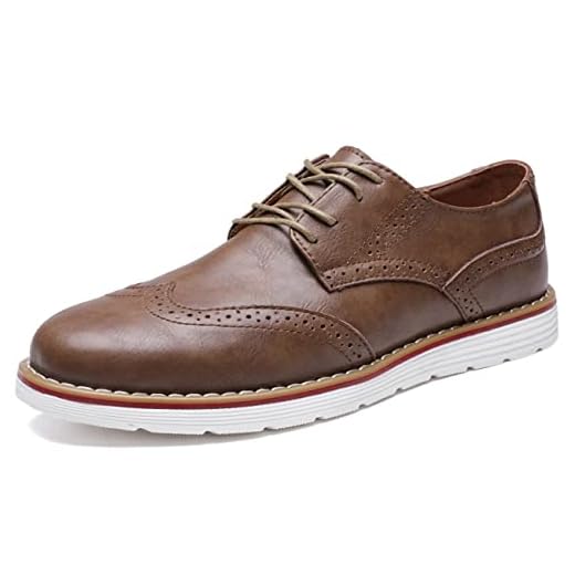 QHBPMGAD Tênis masculino Oxford sapato social - Brogue sapato de couro elegante Wingtip masculino cadarço plataforma retrô sapato único, Caqui, 6.5