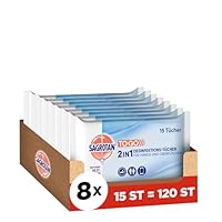 Sagrotan 2in1-Desinfektionstücher – Zum Desinfizieren von Händen und Oberflächen – 8 x 15 Feuchttücher in wiederverschließbarer Verpackung