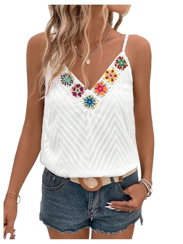 SweatyRocks Women's Floral Tank Tops V-Neck Cute Boho Summer Casual Beach Cami Tops for Vacation