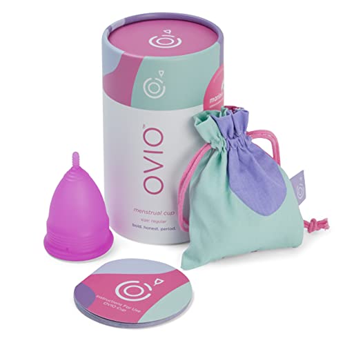 OVIO Menstruationstasse – wiederverwendbar, weich und flexibel, 100% medizinisches Silikon, mit Reisetasche, auslaufsicher und zuverlässig (Groß)