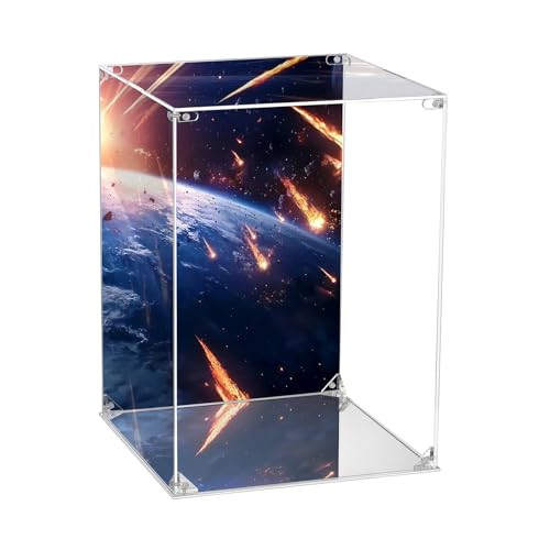 CHILLCASE UV Printed Background Acrylic Display Case with Mirror Base Anime Scene Clear Display Box Stand for Collectible Showcase for Action Figures Models PVC(War,9.8×9.8×13.8 inch