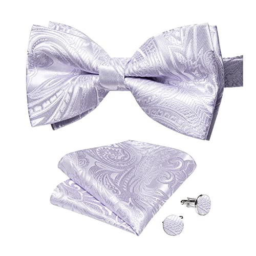 Image of DiBanGu Paisley Pre-Tied Bow Ties for Men Silk Adjustable Bowtie and Pocket Square Cufflinks for Wedding Party