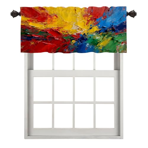 BaoNews Abstract Art Color Kitchen Valances Half Window Curtain, Abstract Art Multi Colored Blackout Decoration Small Window Valances Curtains Drapes for Kitchen Bedroom, 52 X 18 Inch