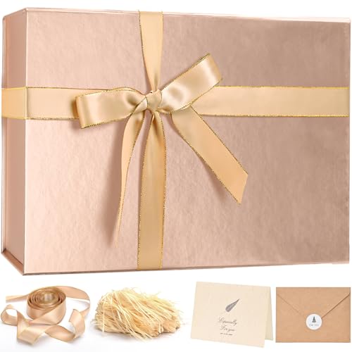 Image of LIFELUM Rose Gold Gift Box for Anniversary with Magnetic Lid, 14 inchx8.5 inchx4.5 inch