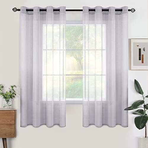 Woaboy Voile Kurz Gardinen Vorhänge Ösen 2er 140x145cm Grau | Voile Gewebe für Wohnzimmer und Schlafzimmer, transparent, leicht und dekorativ für moderne Fenster.