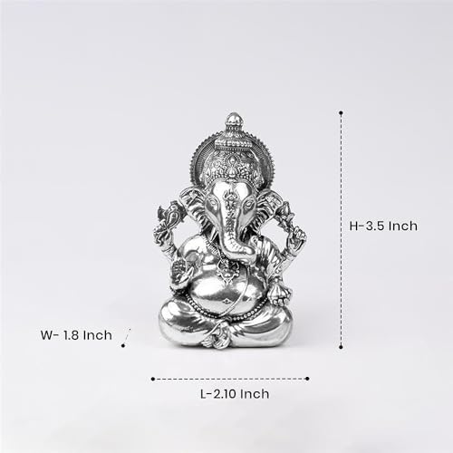 Image of Artarium Brass Vighnaharta Lord Ganesha Statue Car Dashboard (Height 3.5inch), Small Ganpati ji Murti for Car Dashboard, Home Decor, Office Gifting and Pooja Room - Silver Finish