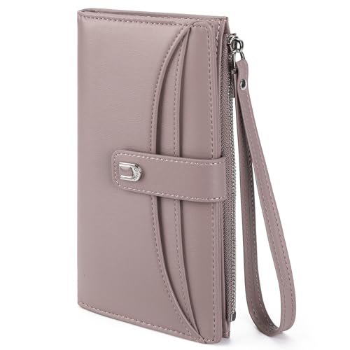 Image of Womens Wallet Bifold Long Card Holder Vegan Leather with Zipper Pocket