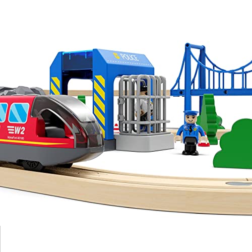 Wooden Train Tracks Accessories, Train Set Piece Of Police Station Compatible With All Railroad Track Collection, Train Toys Expansion Pack For Kids Ages 3 And Up. #TOP2