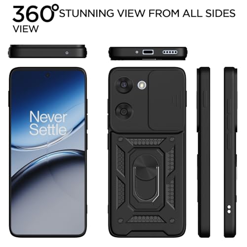 Image of Outlouders Back Cover for Oneplus Nord CE 5 5G | D10 Tough Armor 360 Protection Case with Sliding Camera Shield & Ring Holder Stand Bumper Case (Black)