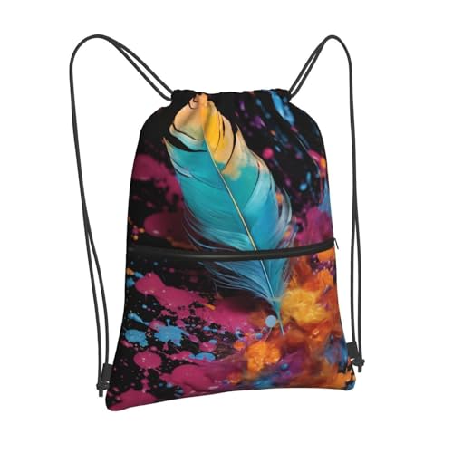 Drawstring Backpack Water Resistant String Bag Feathers Floating Sports Sackpack Gym Sack for Men Women2