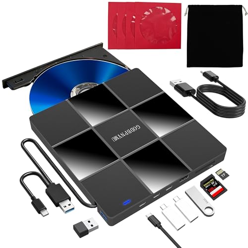 Image of cd Burner ,8-in-1 External CD /DVD Drive for Laptop, 2 USB & USB-C Ports, TF /SD Card Reader, Supports Burning & Playback, Compatible with Windows 11-7 & macOS, Includes 1+4 Storage Bag