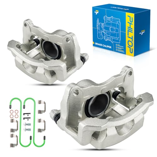 Image of PHILTOP Front Brake Calipers for Toyota Corolla Matrix Pontiac Vibe 2Pcs | High-strength ductile iron calipers with silver zinc-plated finish for corrosion resistance and reliable braking performance