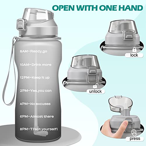 4Aminla Motivational Water Bottle 64/100Oz Half Gallon Jug With Straw And Time Marker Large Capacity Leakproof Bpa Free Fitness Sports Water Bottle (White+Gray, 100Oz) #TOP1