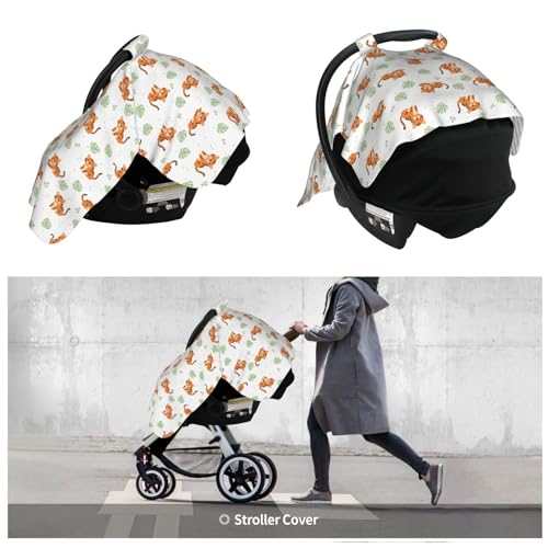 Image of Tiger and Leafs Baby Car Seat Canopy Nursing Cover for Newborn Car Seat Breastfeeding Covers Blanket Newborn Shower Gift