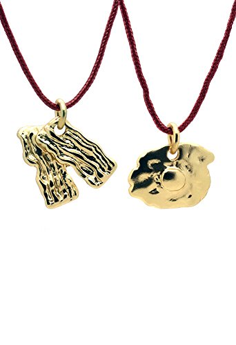Lucky Feather Best Friend Necklaces For Girls - 14K Gold Dipped On 16" Chord - Ideal (Bacon & Eggs) #TOP1