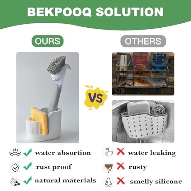 2-in-1 Diatomite Sponge Holder for Kitchen Sink, Quick-Drying Dish Sponge and Brush Holder, Dish Wand Holder, Diatomite Stone Sink Tray, Ultra Absorbent Sinks Caddy Organizer,White