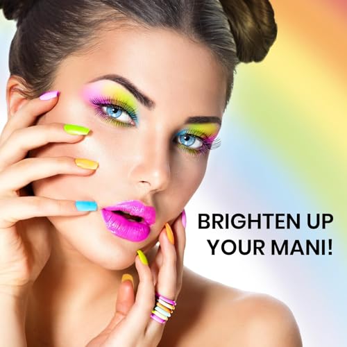Image of Beetles Neon Gel Nail Polish - Rainbow Kingdom, 6 Colors Hot Pink Blue Yellow Green Summer Gel Nail Polish Set, Soak Off UV LED Bright Rainbow Summer Nails Art, Long-Lasting Manicure Salon DIY Home