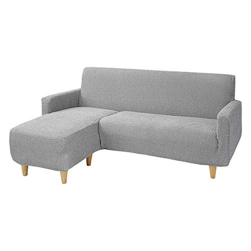 リコメン堂 ソファーカバー カウチ 3人掛け ストレッチ 洗える L型 L字 伸縮 左右 Mサイズ ウェーブ生地 ウェーブ インテリア 洗濯 簡単 高級 丸洗い フィット モダン ソファカバー 北欧 Re・Fit (ライトグレー, 右用)
