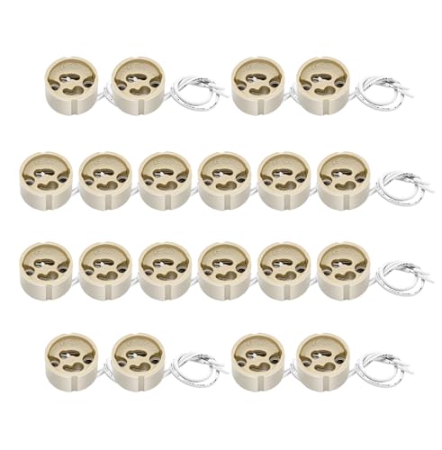 GU10 Bases para Lámparas, Casquillo Portalámparas Zócalo de Cerámica, Con Cable de 12cm/120mm Silicona de Calidad, VDE, Conector Para LED GU10 y Bombilla Halógena, Pack de 20