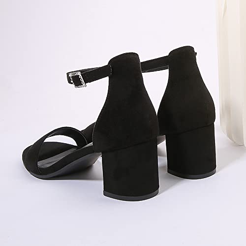 Amoji Women's Block Heels 2.5 Inch Strappy Heels Dressy Sandals Ankle Strap Lady Low Heels Chunky Heeled Sandals 301 Black Size 8 women — view 6