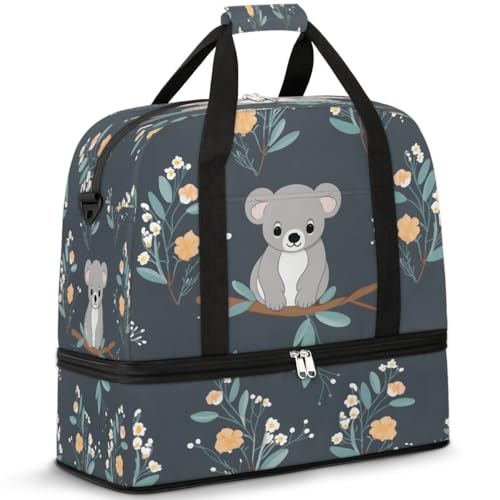 Travel Duffel Bags Koala Cute Animal Foldable Weekender Bags for Women with Shoes Compartment Waterproof & Tear Resistant Carry on Overnight Luggage Duffel Bag Shoulder Sports Tote Bag