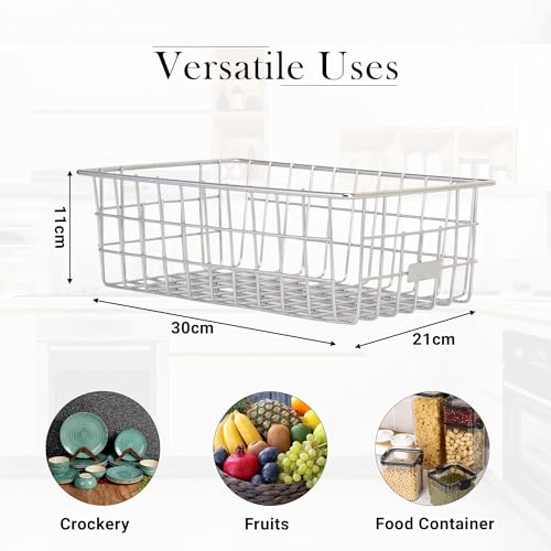 Image of Kuber Industries Pack of 3 Small Stainless Steel Basket for Storage - Pooja Items & Kitchen Storage Tokri for Onion Organizing - With Handles - Silver