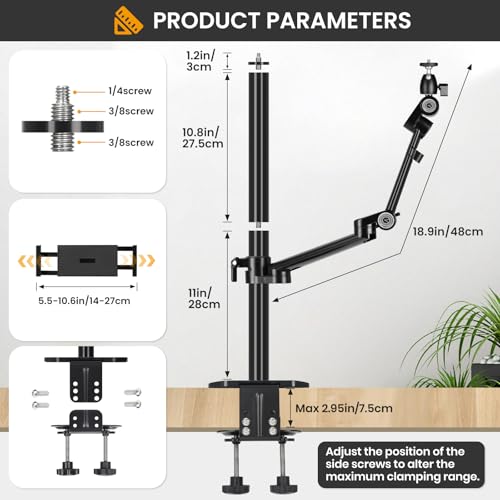 Image of TARION Camera Desk Mount Overhead DSLR Arm Stand Titanrig Lite Z