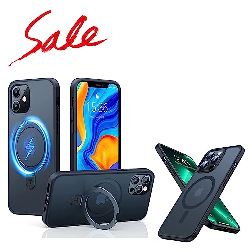 TORRAS Magsafe iPhone 12 Case & iPhone 12 Pro Clear Case with Stand and Shockproof Magnetic Translucent Matte Hard PC Back Case