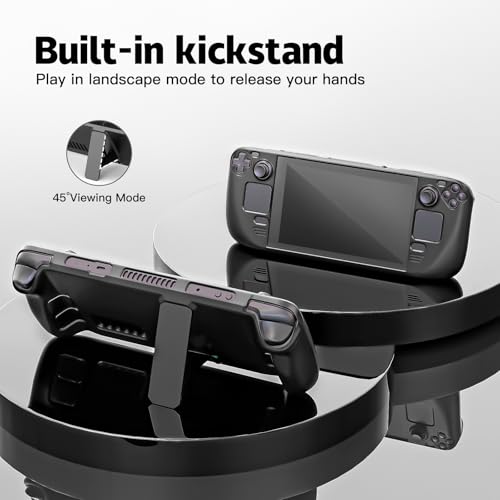 Image of bibuks Steam Deck /OLED Protective Case,Non-Slip Skin Protective Shell Accessories,Steam Deck Case with Kickstand ,2 Screen Protector, 4 Thumb Grip (Black)