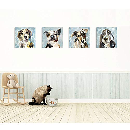 Hardy Gallery Pet Canvas Painting Puppy Artwork: Abstract Dog Picture Print On Canvas For Kids Room Walls (16'' X 16'' X 4 Panels) #TOP4