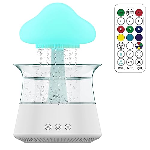 Cloud Rain Humidifier Raindrop Aroma Diffuser Remote Control Rain Cloud Humidifiers with 7 Color Changing Lights Essential Oil Diffuser Desktop Fountain Water Drop Sound for Home Office(White)