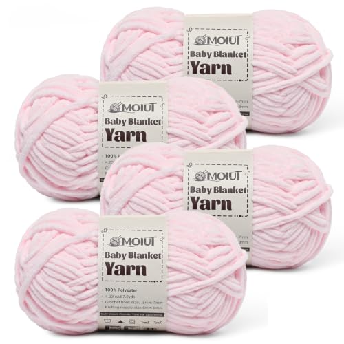 Image of Fluffy Chunky Yarn for Crocheting, Chenille Crochet Yarn 6 Super Bulky, 4 Pack of 87.9 yds /4.23 oz Baby Blanket Yarn, Soft Velvet Yarns for Knitting Amigurumi&DIY Crafts /Hats /Socks(4 Light Pink)
