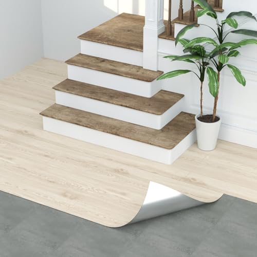 Oxdigi PVC Bodenbelag Selbstklebende 6m², Holzoptik Vinylboden Bodenfliesen, Verdickende Bodenaufkleber für Eingangstür, Wohnzimmer, Küche, DIY Zuschneidbar Vinyl-Fußböden 60x1000 cm