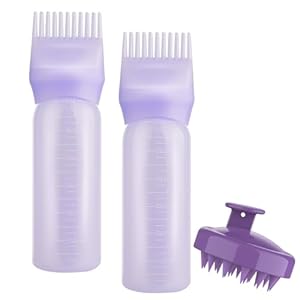 Gezimetie Root Comb Applicator Bottle with Scalp Massager Brush Comb 3PCS Hair Coloring Dye and Scalp Treatment Tools (Purple)
