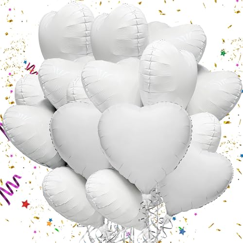 Mbsomnus Balões brancos de 18 polegadas, balões de hélio, 15 unidades, balões de hélio, balões metálicos, grandes balões de ar em forma de coração, para aniversários, festas, casamentos, decoração de